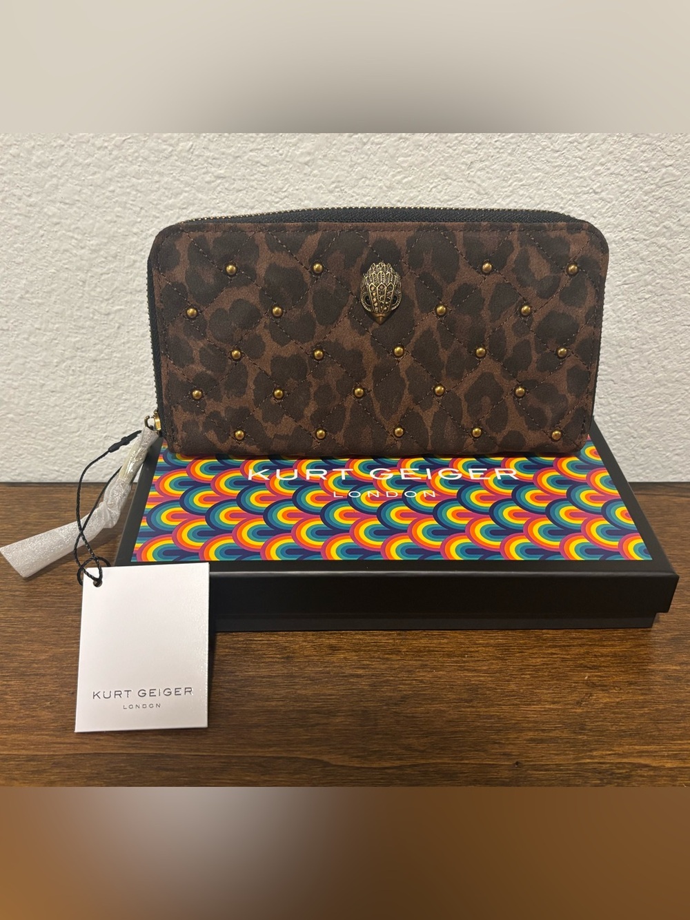 Kurt Geiger Quilted Leopard-Print Zip Wallet in Brown and Dark Brown